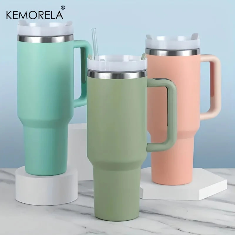 Tumbler with Handle Lid Straw Stainless Steel Water Bottle