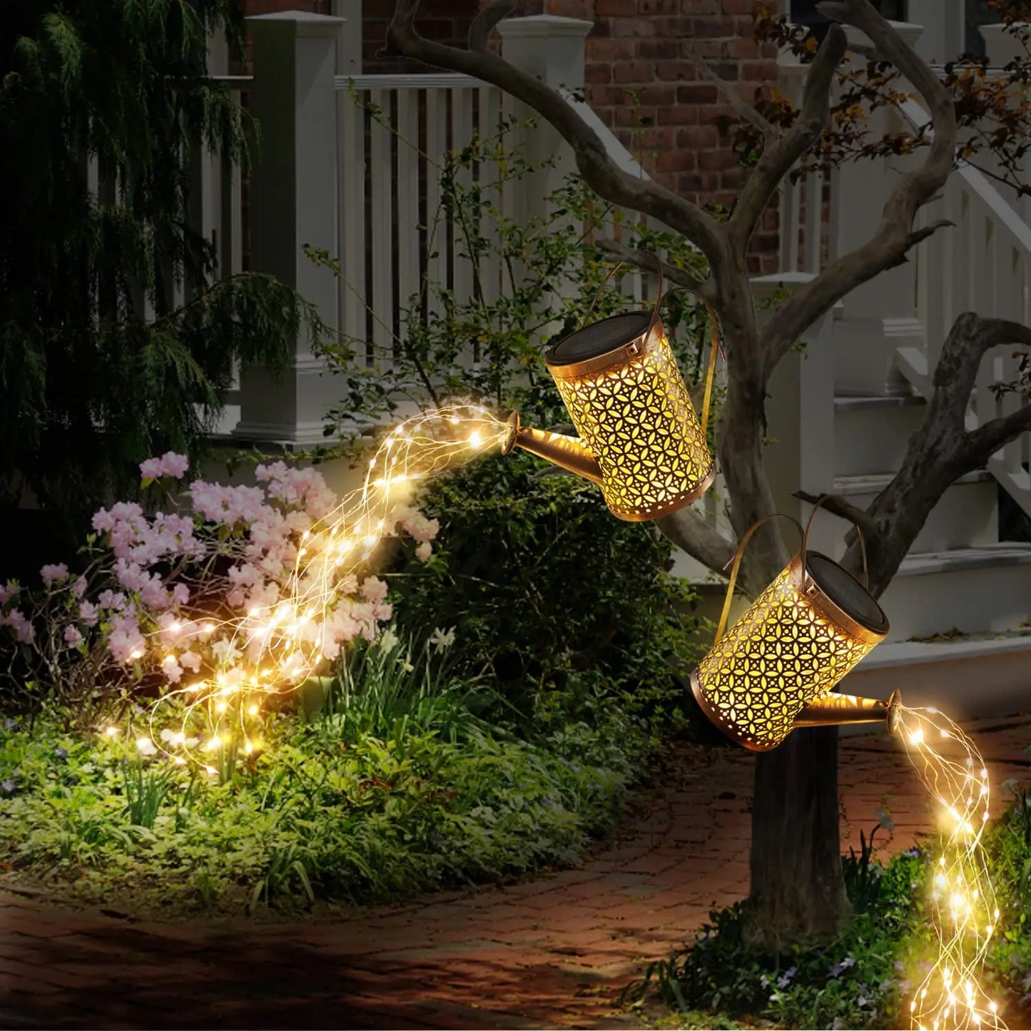 Solar Watering Can with Cascading Light Water