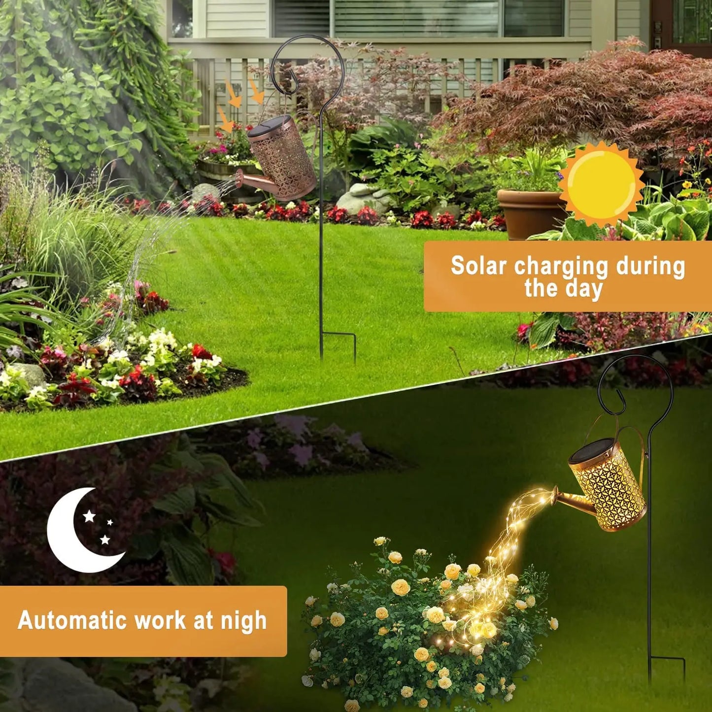 Solar Watering Can with Cascading Light Water