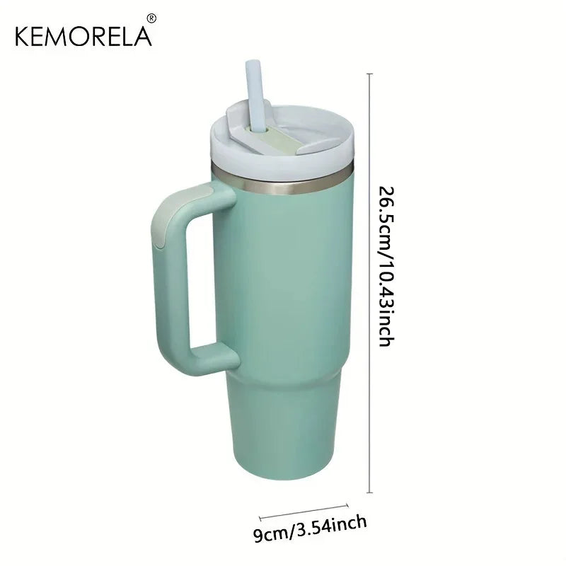 Tumbler with Handle Lid Straw Stainless Steel Water Bottle